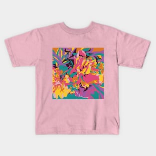 Peony colorful Illustration in extreme color palette Kids T-Shirt